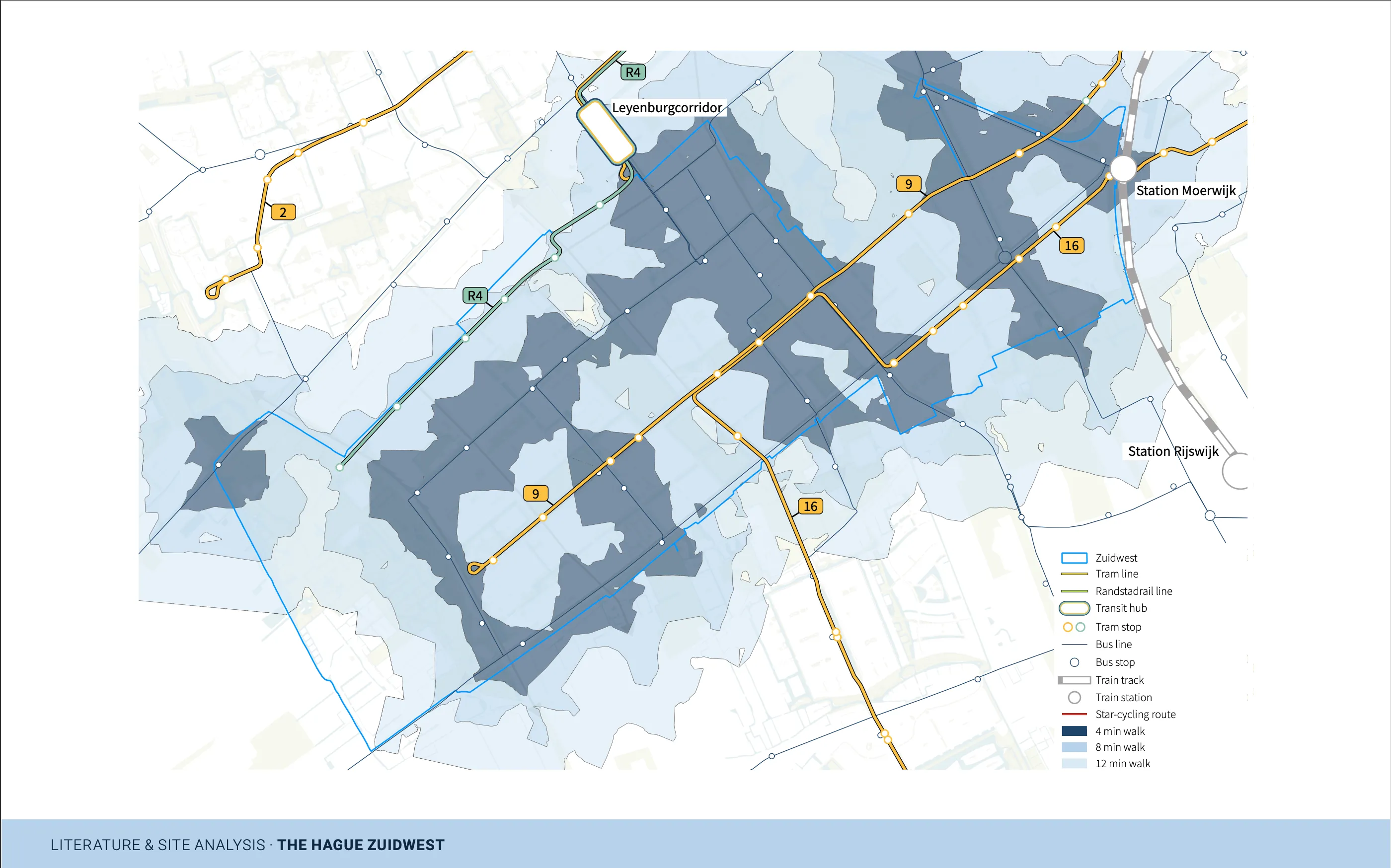 Tram bereikbaarheid in minuten lopen in Zuidwest