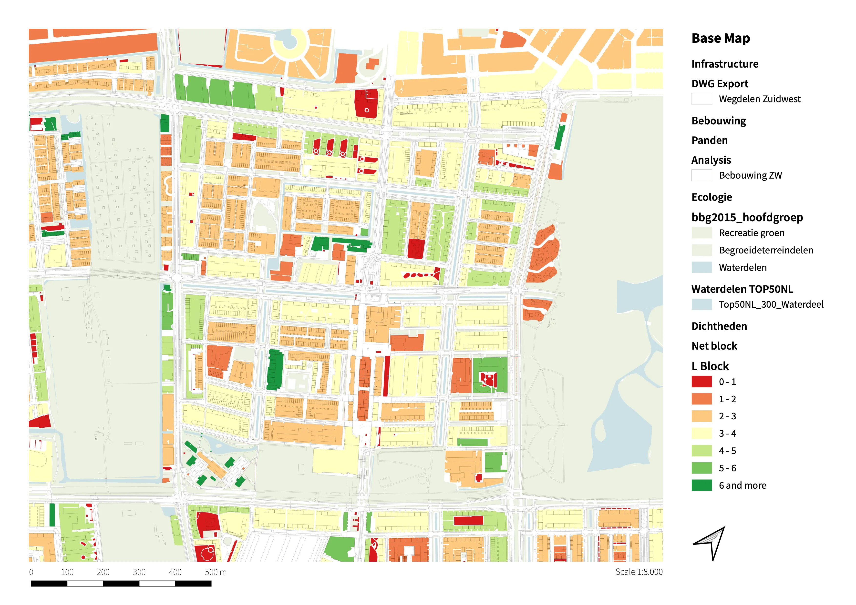Kaart met aantal verdiepingen per gebouw in Morgenstond