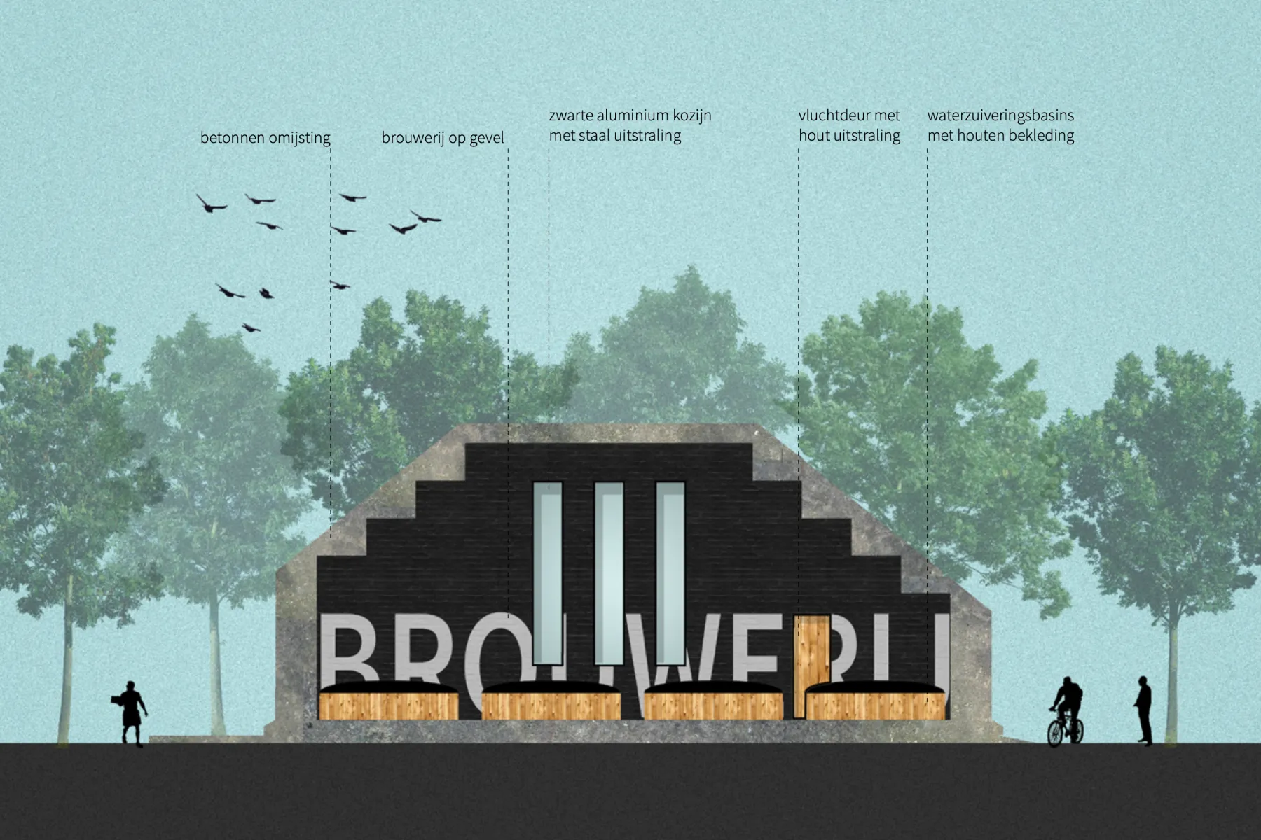 Gevelaanzicht van het getransformeerde pompstation.