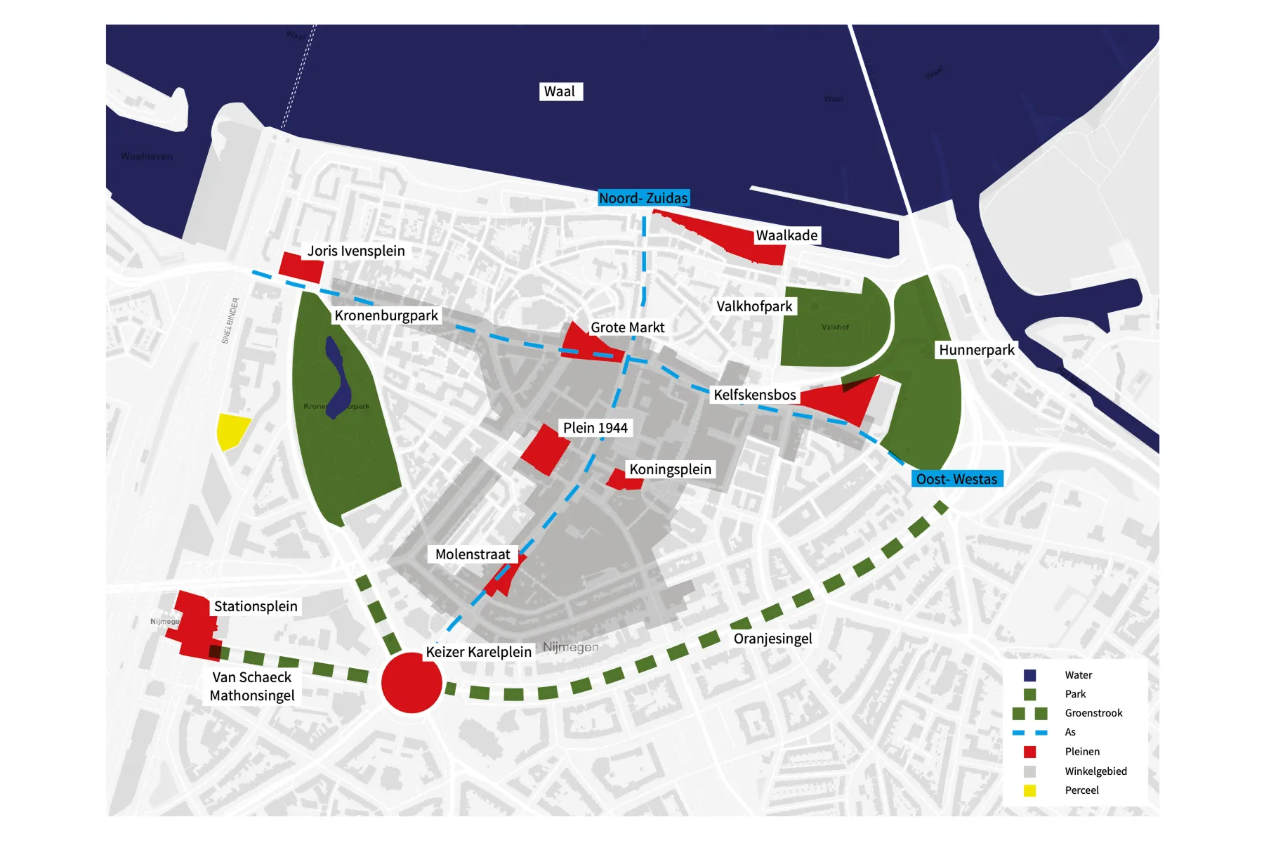 Kaart van Nijmegen-Centrum met locatie pompstation
