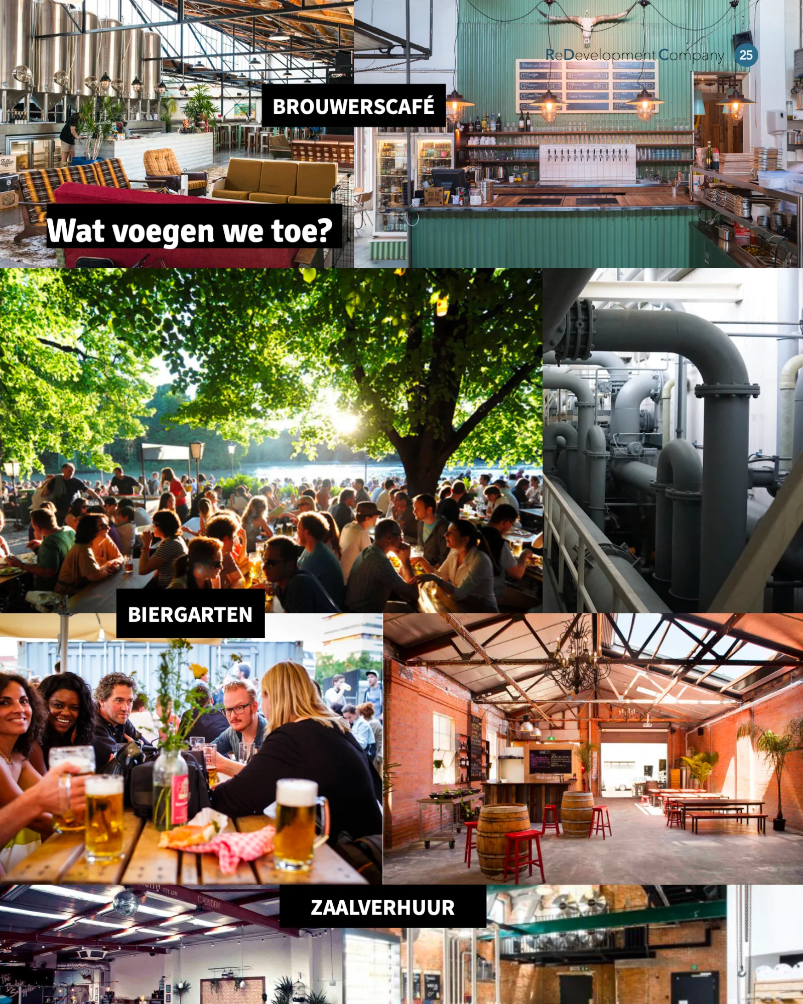 Sfeerimpressie van de beoogde brouwerij en het café, met zicht op de brouwketels en een gezellige ambiance.