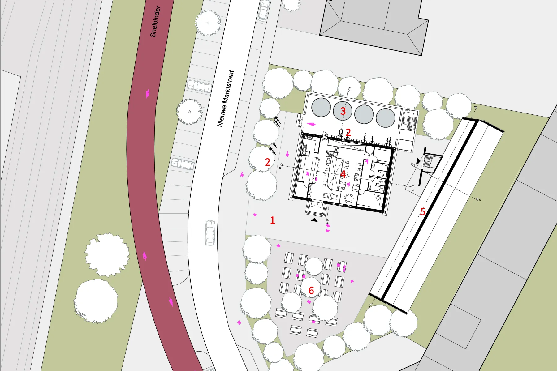 Situatietekening van het project met de biergarten en omliggend terrein.