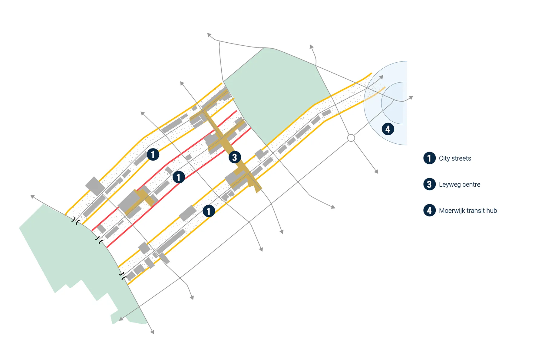 Strategiekaart Intensiveringsgebieden: focus op stadsstraten, Leyweg centrum en OV-knooppunt Moerwijk