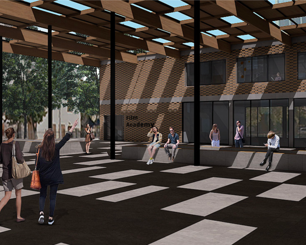 Visualisatie van de Film Academy op Riebeek Square in Kaapstad.