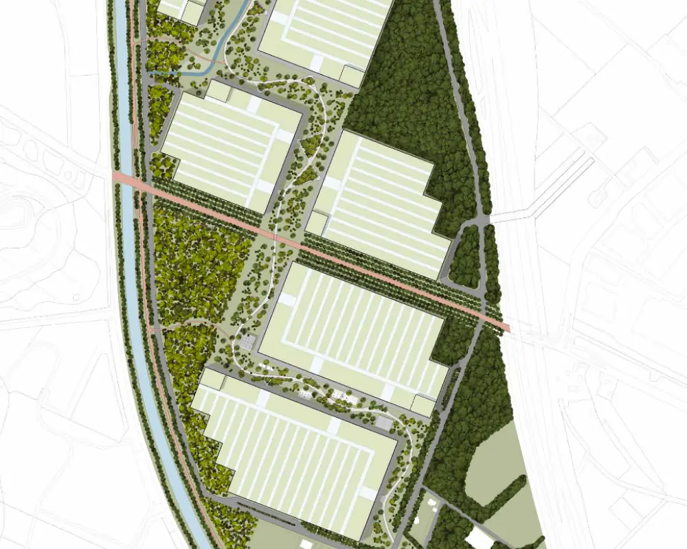 Overzicht van het stedenbouwkundig ontwerp voor de BIC Green Line